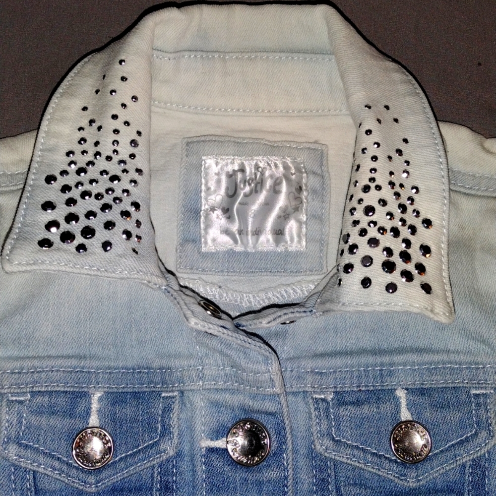 Justice Girls Denim Sparkly Jean Sleeveless Vest - Picture 2 of 4